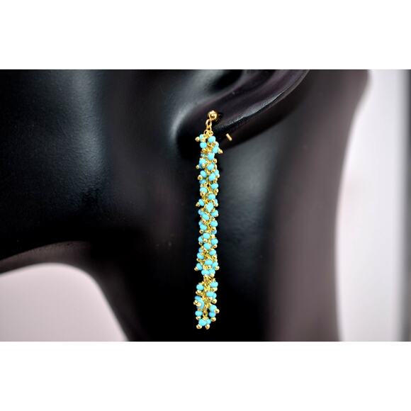 Catherine Weitzman Gold Filled Turquoise Fringe Dangle Earrings - Picture 2 of 3